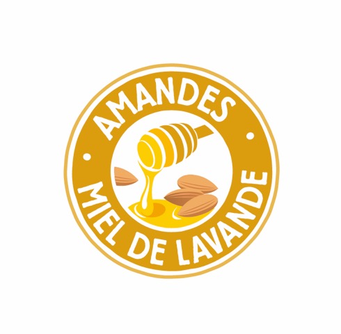 Logo pour du nougat avec écrit amande et miel de lavande
