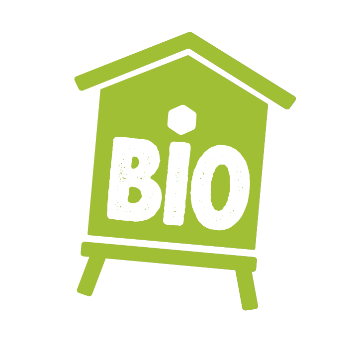 Logo ruche verte avec écrit bio à l'intérieur